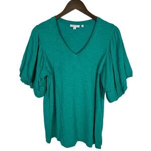 Chico's Cotton Slub Puff Sleeve Tee Bright Green‎ 2 US L Summer Closet Staple
